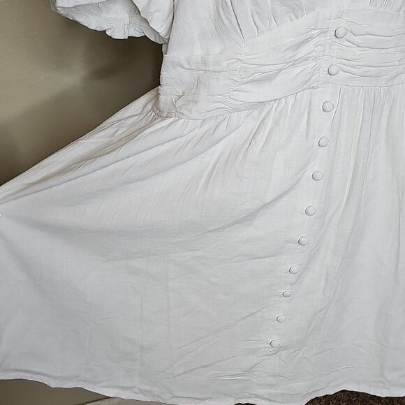 NWT LOFT 14 White Linen Blend Button Front V Neck Women's Dress - Picture 5 of 12